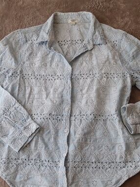 dylan Light Blue Eyelet Lace Button Up Shirt Sz MED